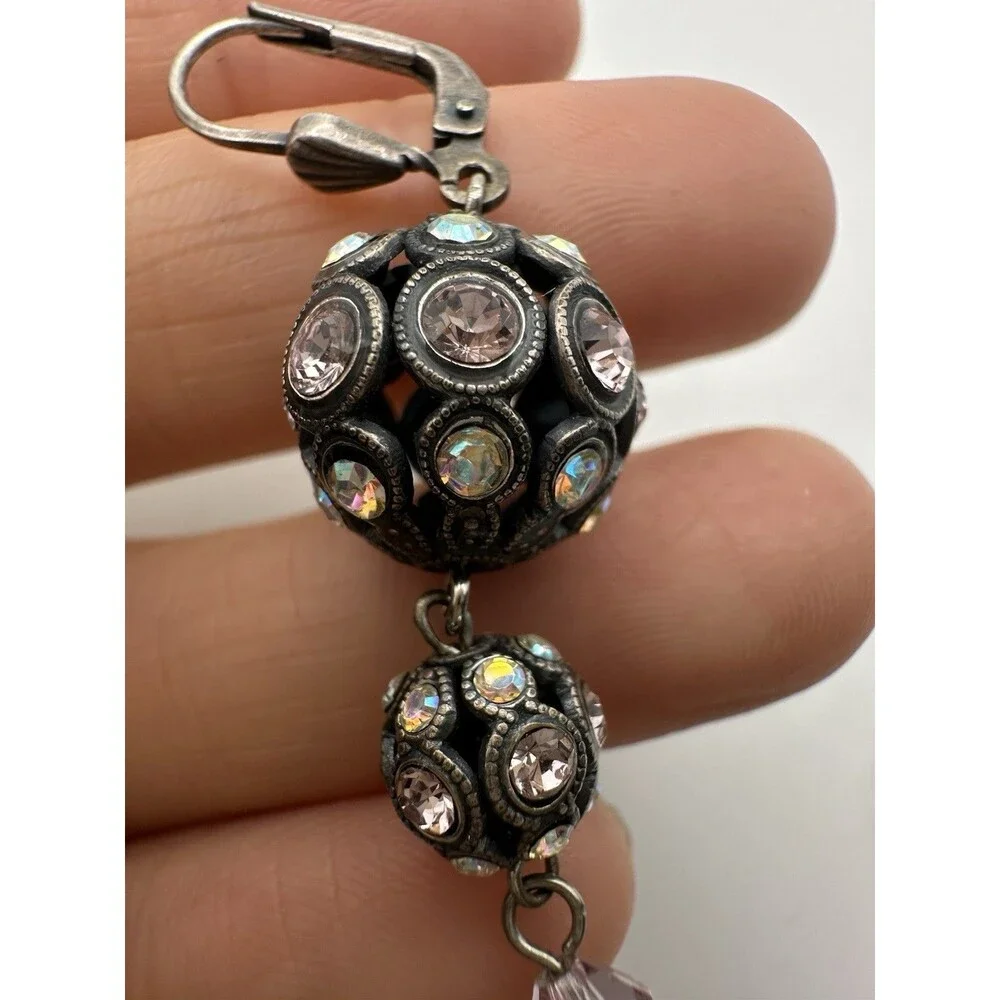 Vintage AB Rhinestone Disco Ball Dangle Earrings Lever Back READ